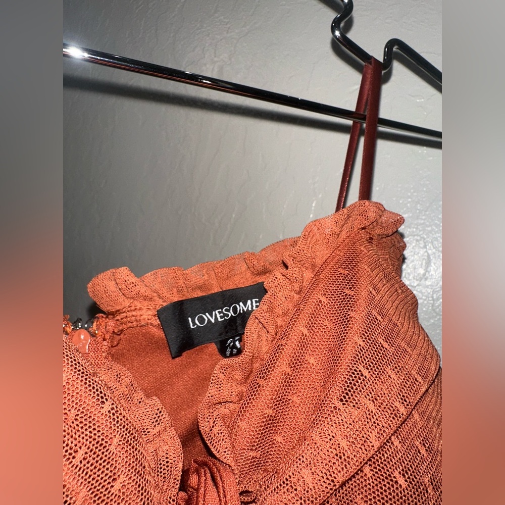Rust Ruched Spaghetti-Strap Mini Dress - Picture 3 of 3